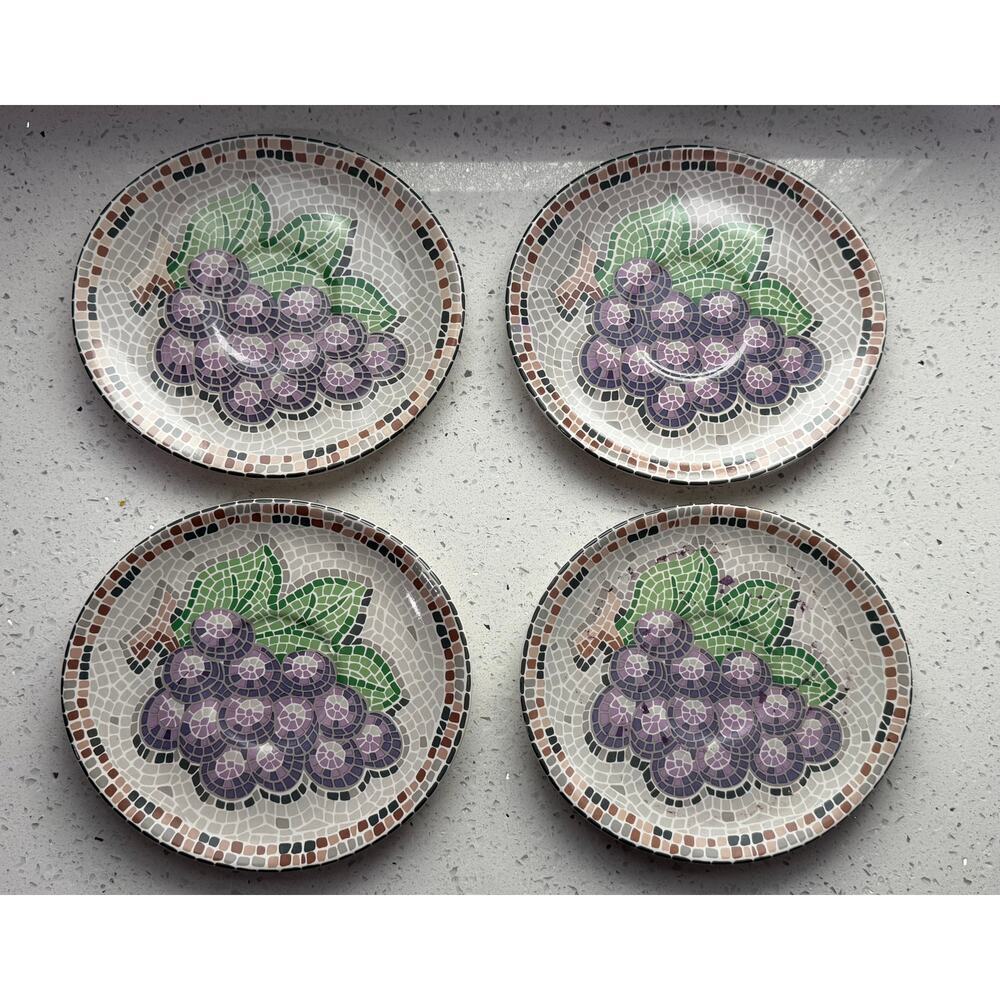 Set of 4 Vintage Sango Zoey 4879 Mosaic Fruit Design Saucer Set